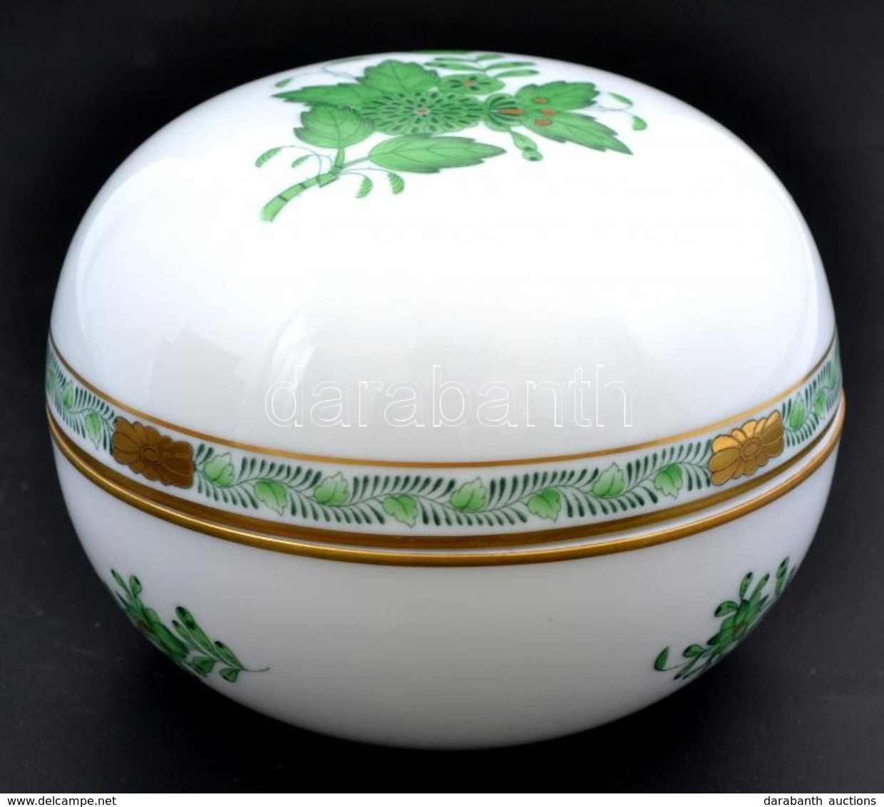 Herendi Apponyi Mintás Porcelán Bonbonnier. Kézzel Festett, Jelzett, Hibátlan. D: 13 Cm - Sonstige & Ohne Zuordnung