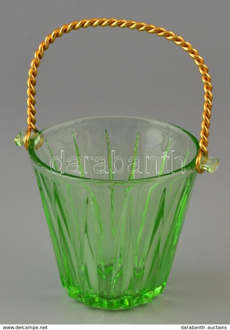 Zöld üveg Kínáló Fém Füllel. Hibátlan 23 Cm - Verre & Cristal