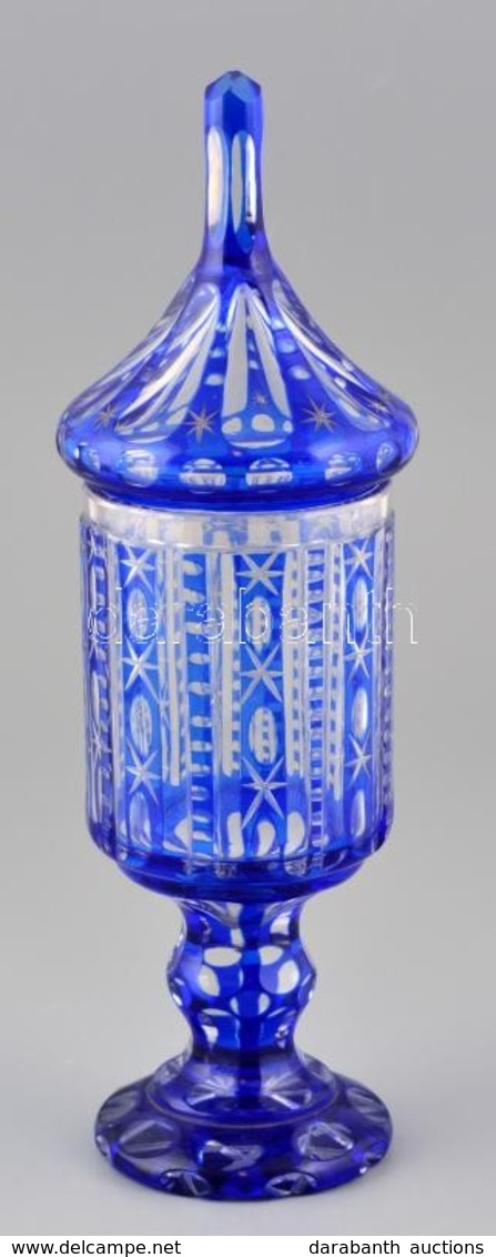 Kétrétegű üvegkupa, Hámozott, Metszett, Karcolásokkal, Apró Csorbákkal, M: 31 Cm - Glas & Kristal