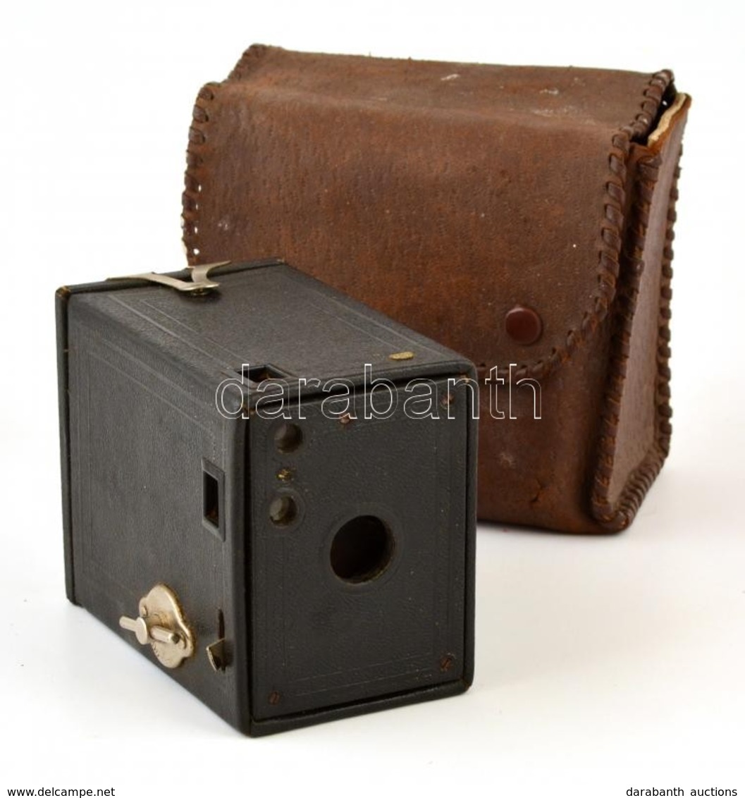 Kodak Eastman Brownie No.0 Model A Box Fényképezőgép, Jó állapotban, Bőr Tokkal / Vintage Kodak Brownie Box Camera, In G - Fotoapparate