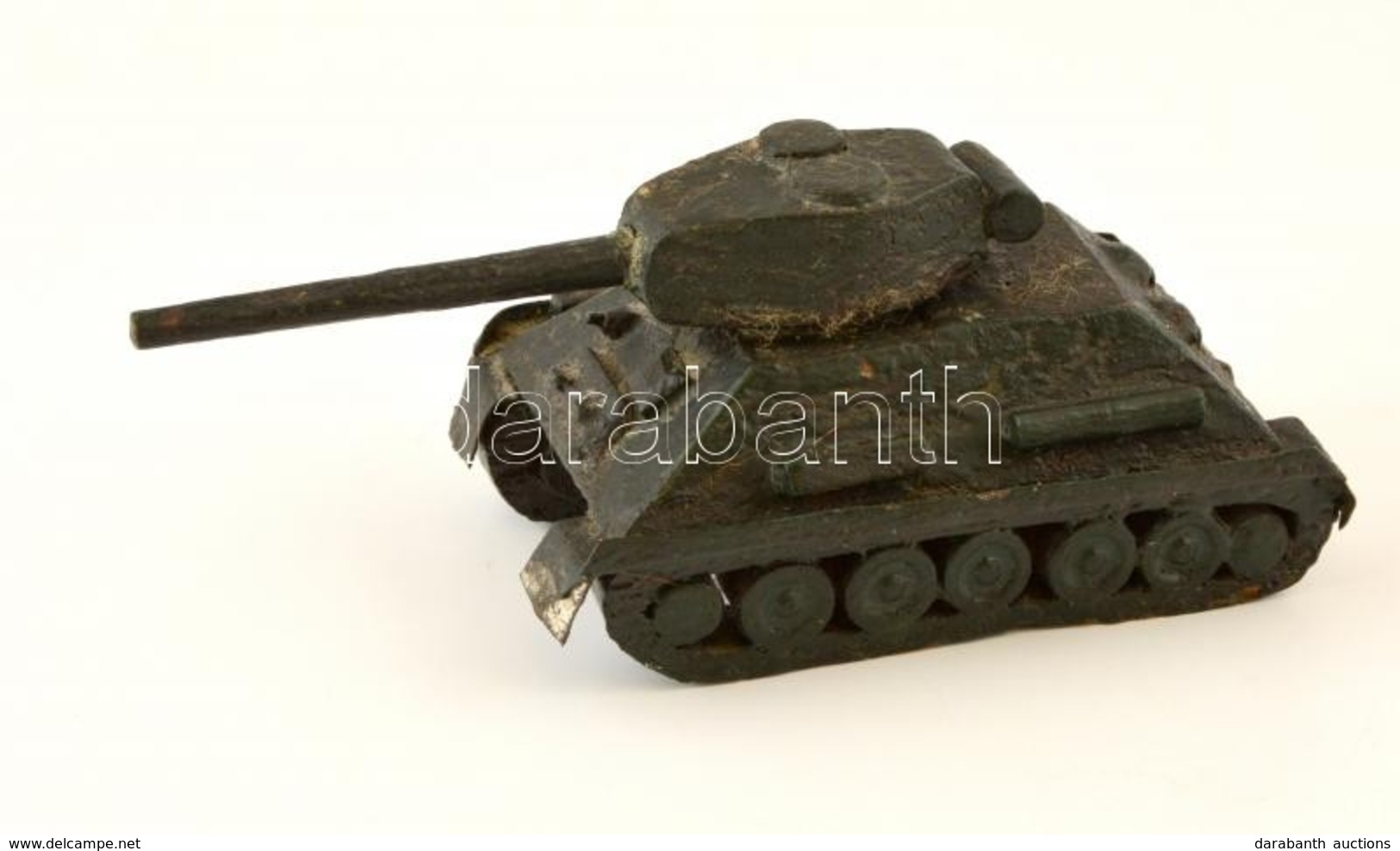 Régi, Kézi Készítésű Tank Játék. Fa és Fém. 19 Cm, M: 7,5 Cm - Sonstige & Ohne Zuordnung