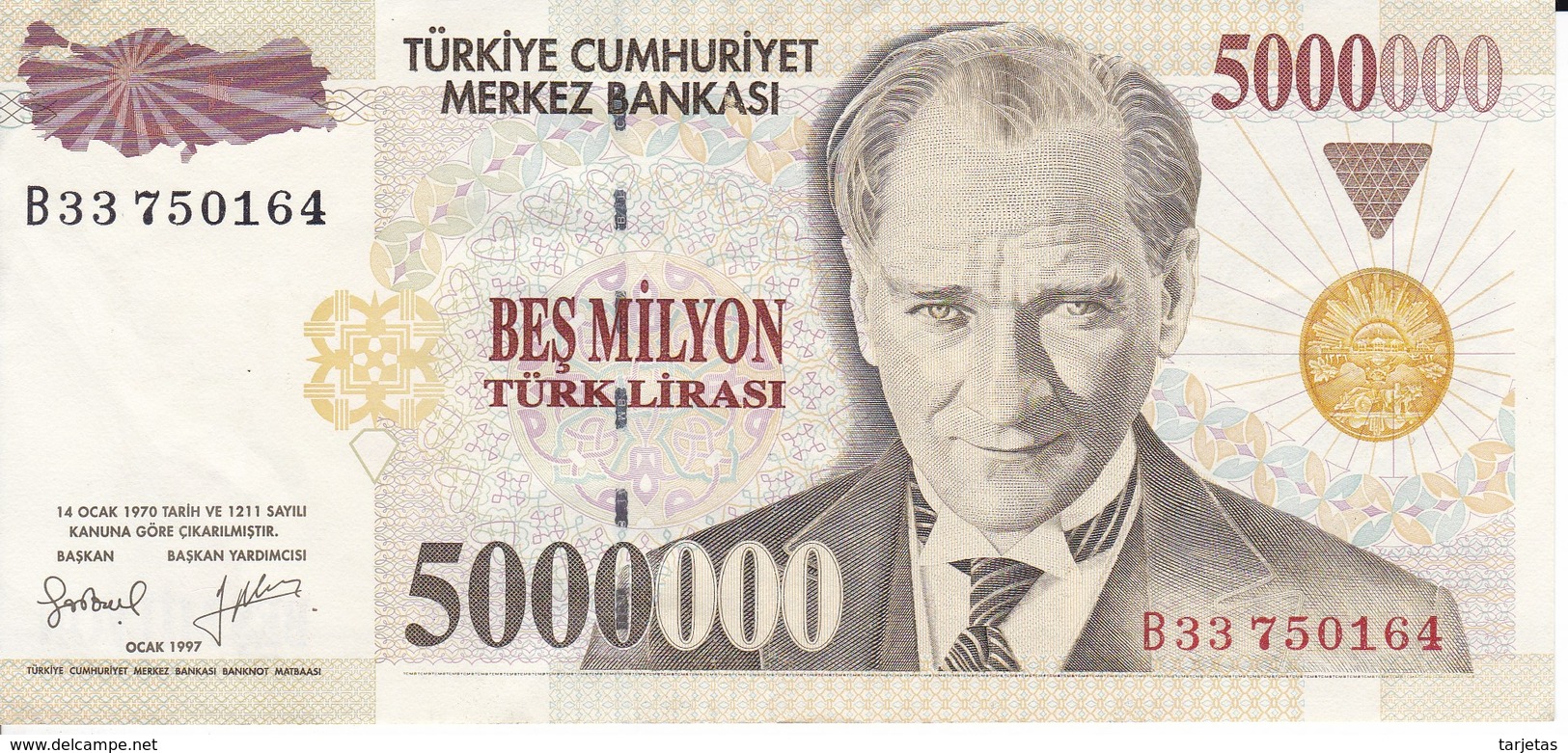 BILLETE DE TURQUIA DE 5000000 LIRASI DEL AÑO 1997 EN CALIDAD EBC (XF) (BANKNOTE) - Turchia