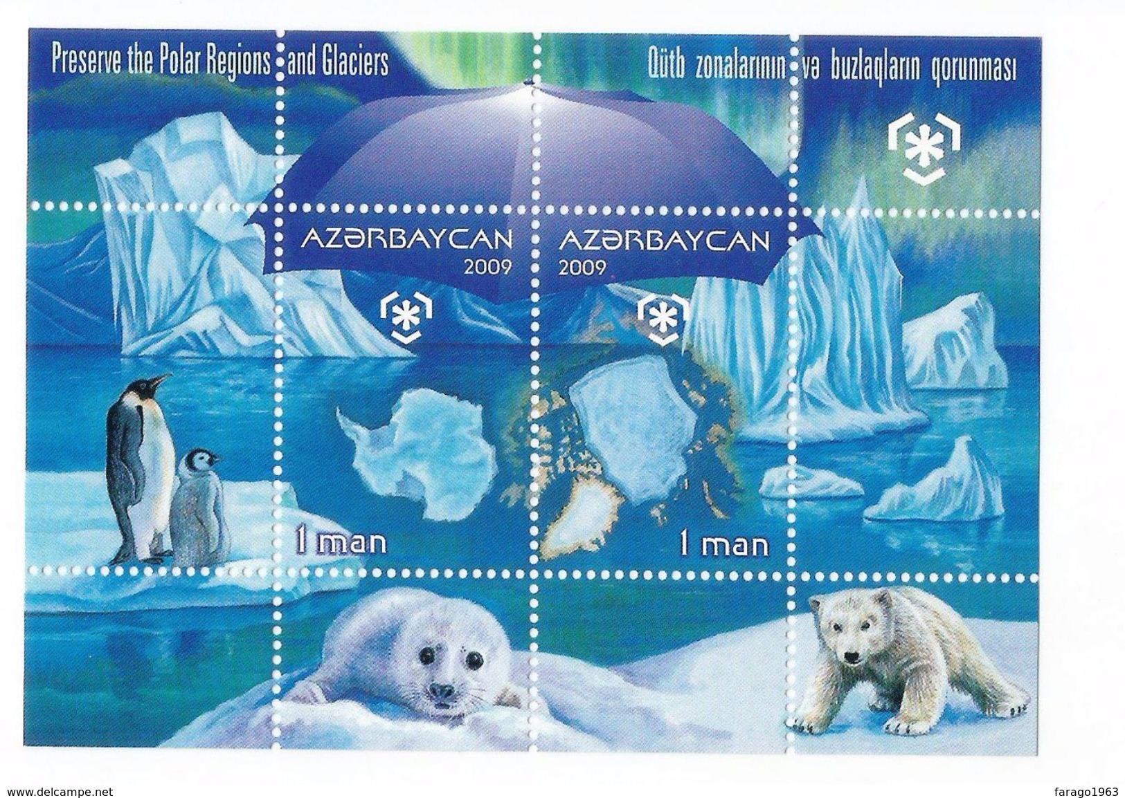 2009 Azerbaijan Preservation Polar Regions Penguin Polar Bear  Miniature Sheet Of 3 MNH - Azerbaïjan