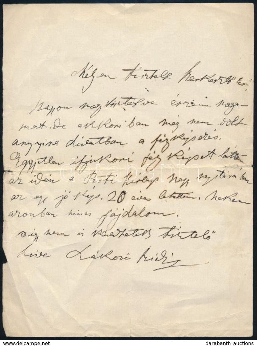 Rákosi Szidi (1852-1935) Színésznő Saját Kézzel írt Levele Egy újság Szerkesztőjének, Melyben Jelzi, Hogy Nincs Fiatalko - Unclassified