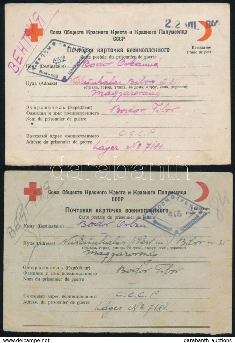 1947 Bodor Tibor (1921-2000) Színész Hadifogságból írt Levelezőlapjai, 2 Db - Ohne Zuordnung
