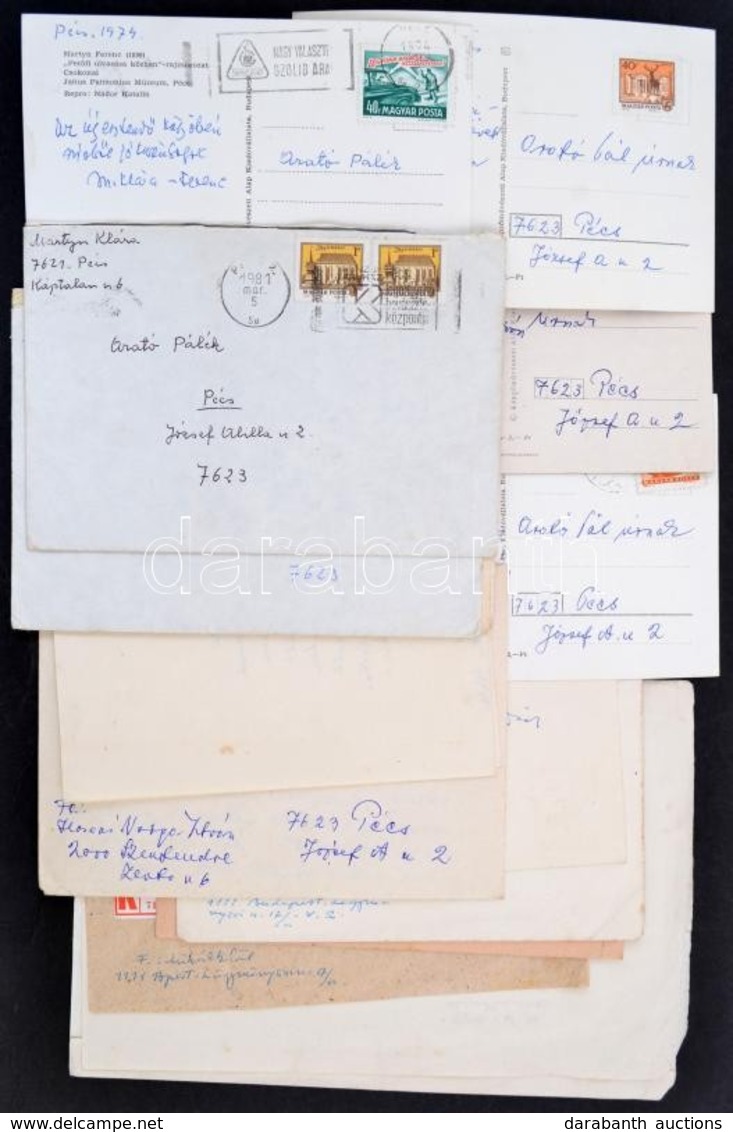 1971-1982 Pécs, Arató Pál Kirakatrendező Iparművésznek Küldött Levelek, Képes- és Levelezőlapok, és Részben üres Boríték - Autres & Non Classés