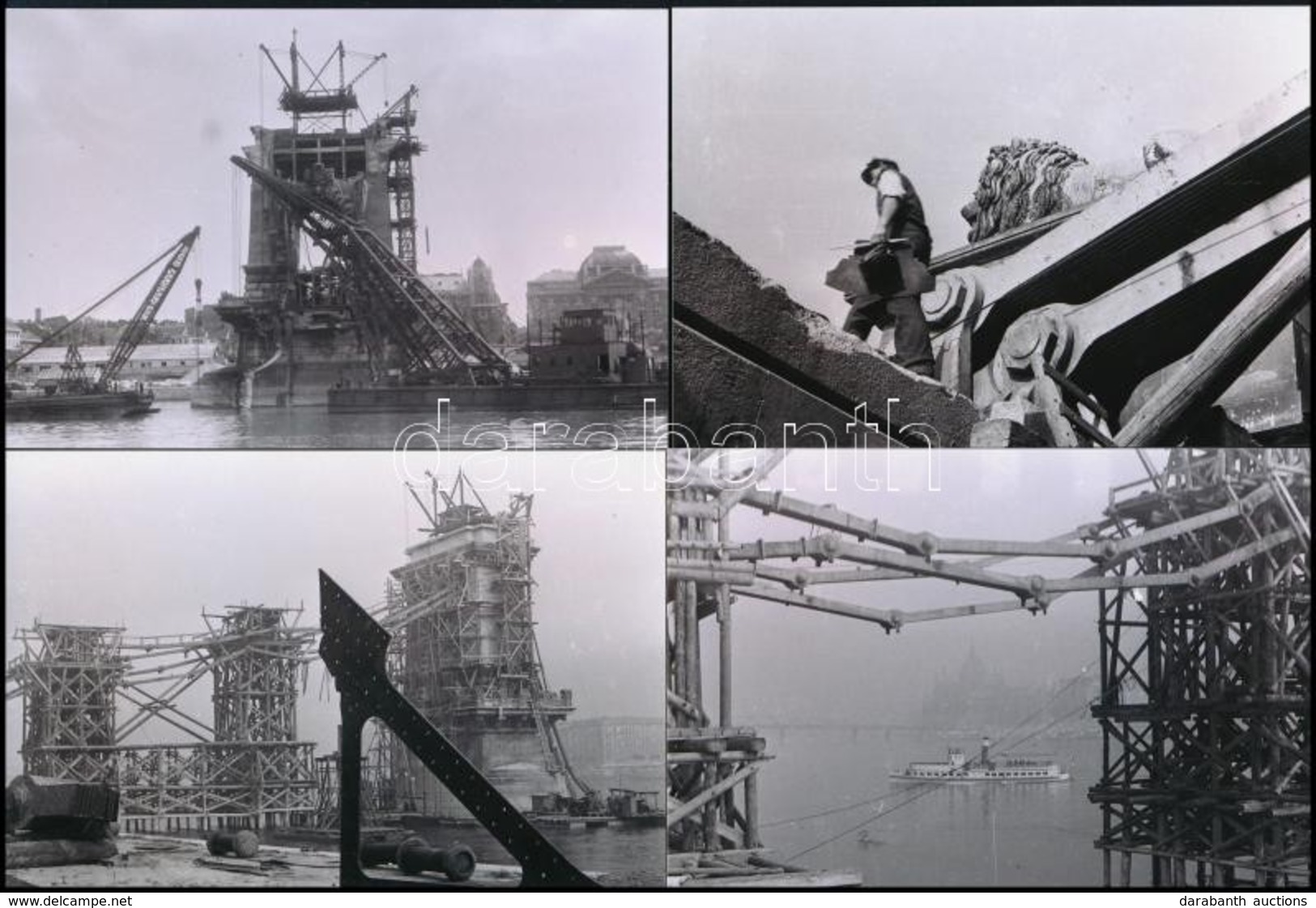 Cca 1945 Budapest, A Németek által Felrobbantott Lánchíd Romjainak Bontása és A Duna Medrének Hajózhatóvá Tétele, 8 Db M - Autres & Non Classés