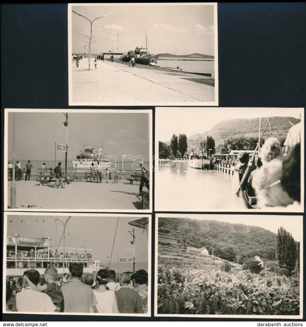Cca 1960 Badacsonyi életképek: Kikötő, Szőlő, 5 Db Fotó, 7×10 Cm - Autres & Non Classés