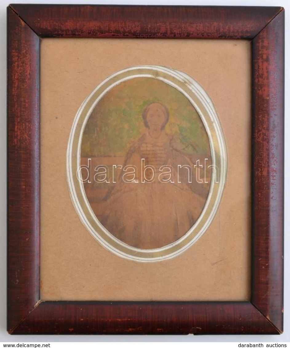 1861 Hölgy, Papagájjal. Kézzel Színezett Fotó. 9x12 Cm Üvegezett Asztali Keretben - Autres & Non Classés