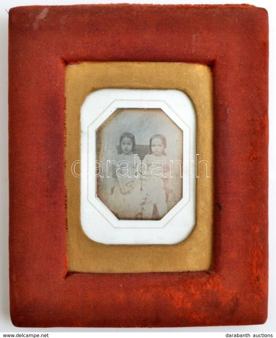 Cca 1850 Két Kislány. Daguerrotípia. 6x8 Cm Üvegezett Asztali Keretben - Autres & Non Classés