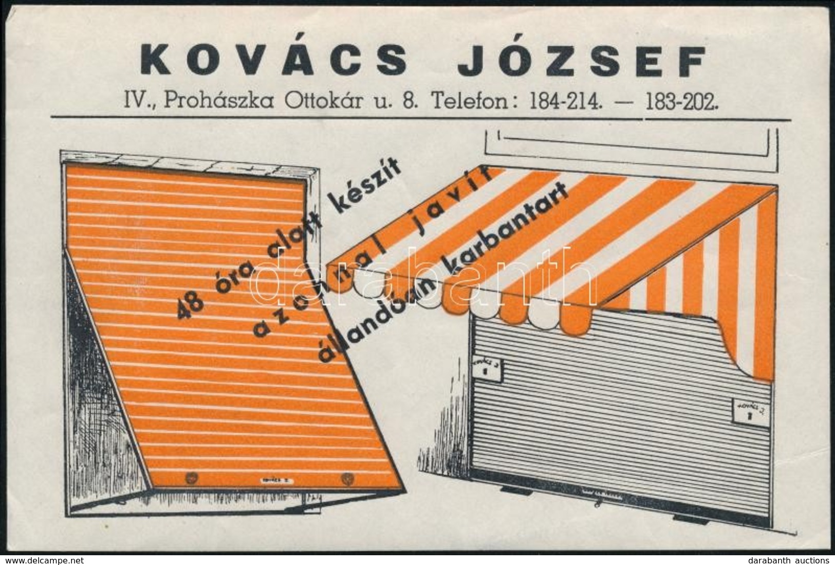 Cca 1930 Prohászka Ottokár Redőnykészítő Reklám Matrica - Werbung