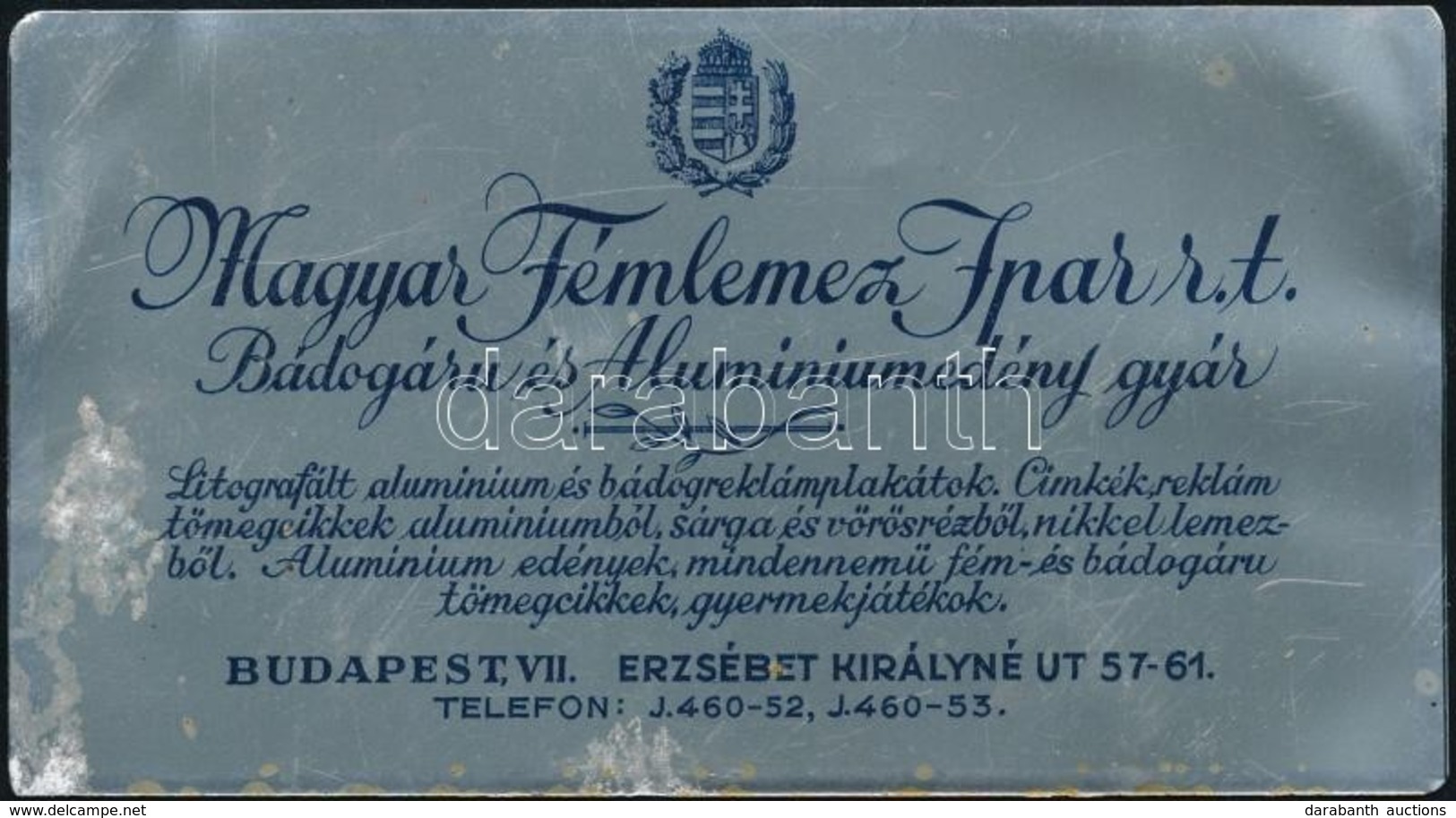 1929 Magyar Fémlemezipar RT.  Fém Kártyanaptár 10x5,5 Cm - Publicités