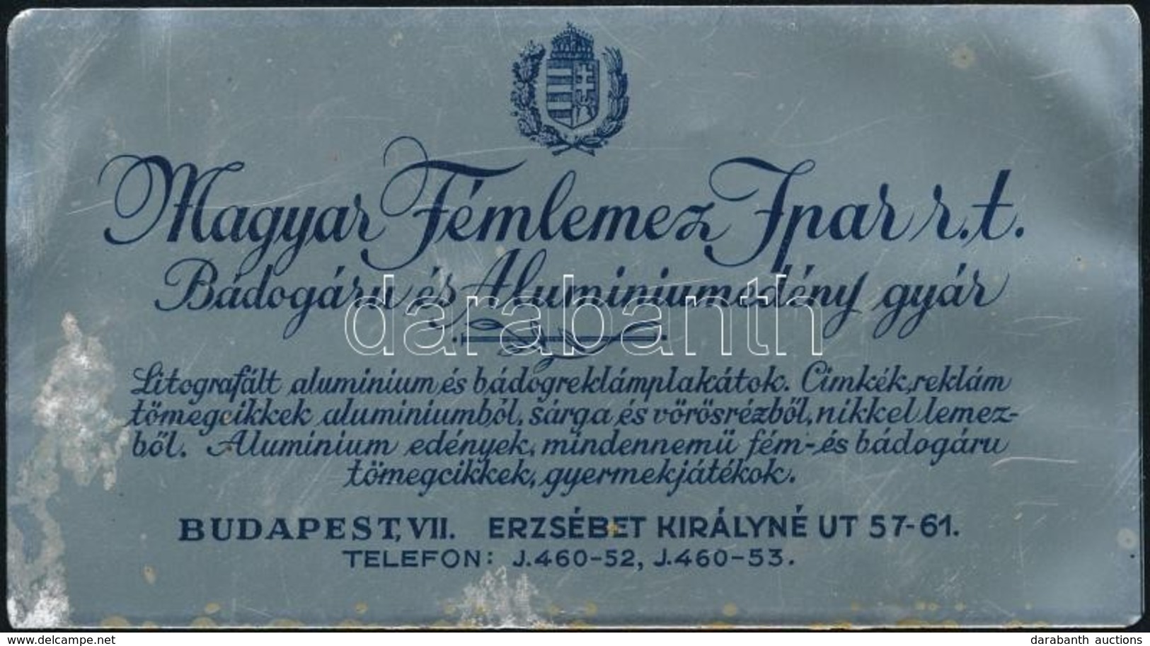 1929 Magyar Fémlemezipar RT.  Fém Kártyanaptár 10x5,5 Cm - Werbung