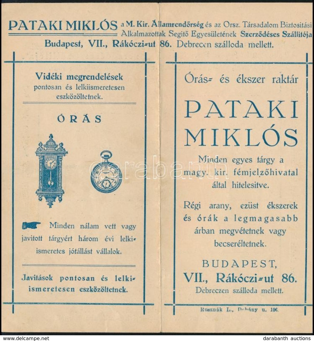 1936 Pataki Miklós, A Magyar Királyi Államrendőrség Szerződéses Szállítója Reklámlap - Advertising