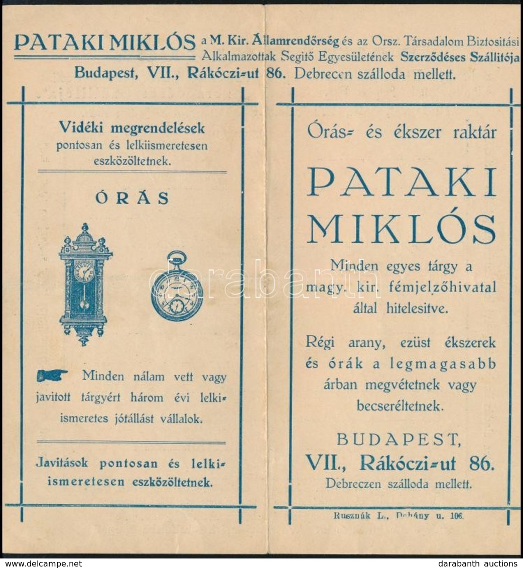 1936 Pataki Miklós, A Magyar Királyi Államrendőrség Szerződéses Szállítója Reklámlap - Werbung