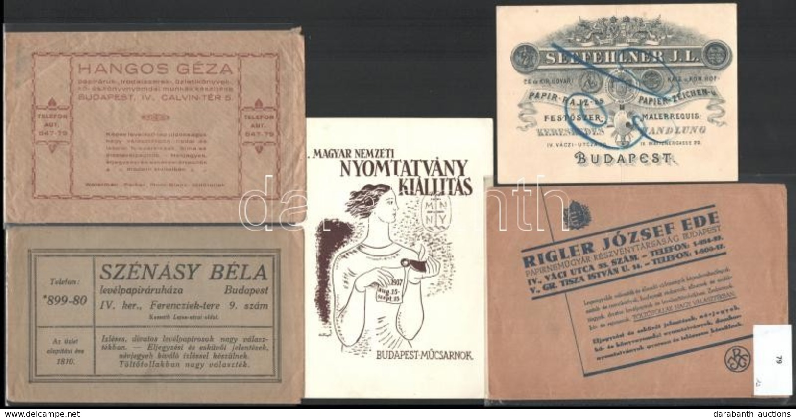 Papíráru Témájú Reklámanyagok (Rigler József Ede, Szénásy Béla, Hangos Géza, Seefehlner J.L., Magyar Nemzeti Nyomtatvány - Advertising