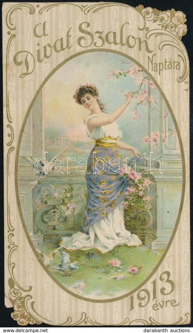 1913 Divat Szalon Naptár Fél évre. Dombornyomott Litográfia 17x10 Cm - Publicités