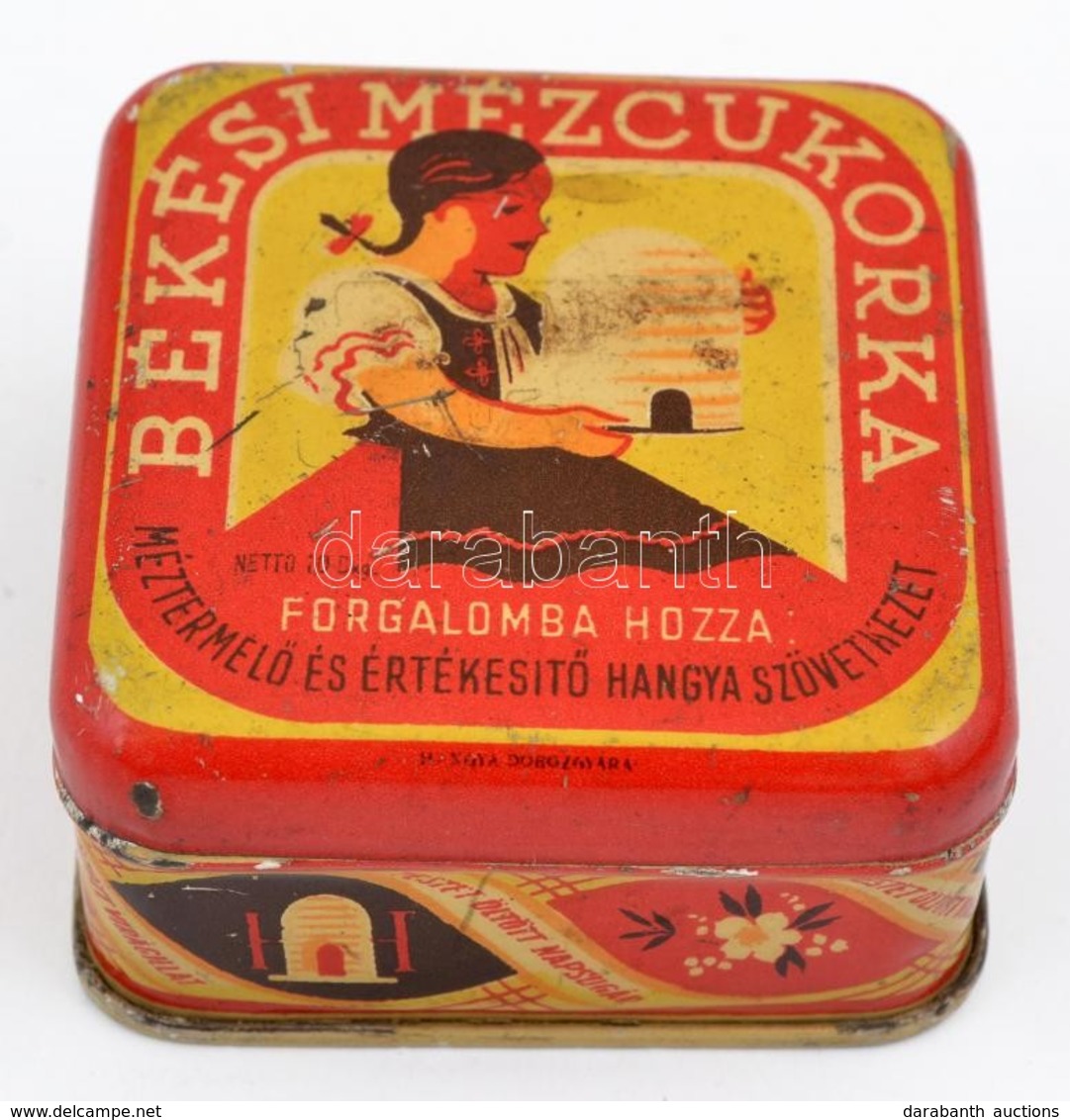 Cca 1930 Békési Mézcukorka Fém Doboz 7x7 Cm - Publicités