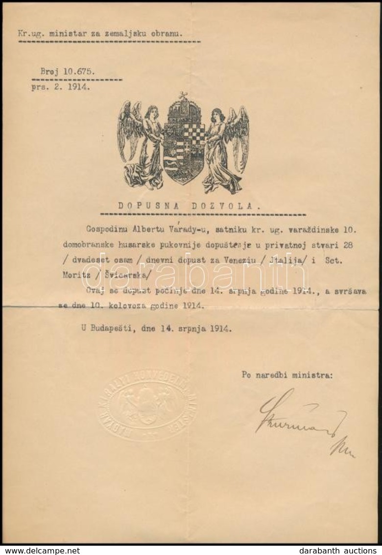 1914 Szurmay Sándor Altábornagy által Aláírt Hovát Nyelvű Tájékozatás Várady Albert Tábornok Mozgásáról - Sonstige & Ohne Zuordnung