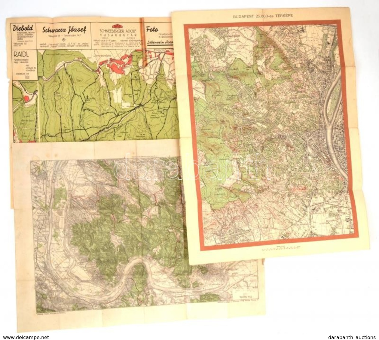 3 Db Régi Térkép: Budapest 25000-es Térképe 57x44 Cm, Pilis Katonai Térkép, Sopron Környéke, Burgenland Térképe, 50x42 C - Sonstige & Ohne Zuordnung