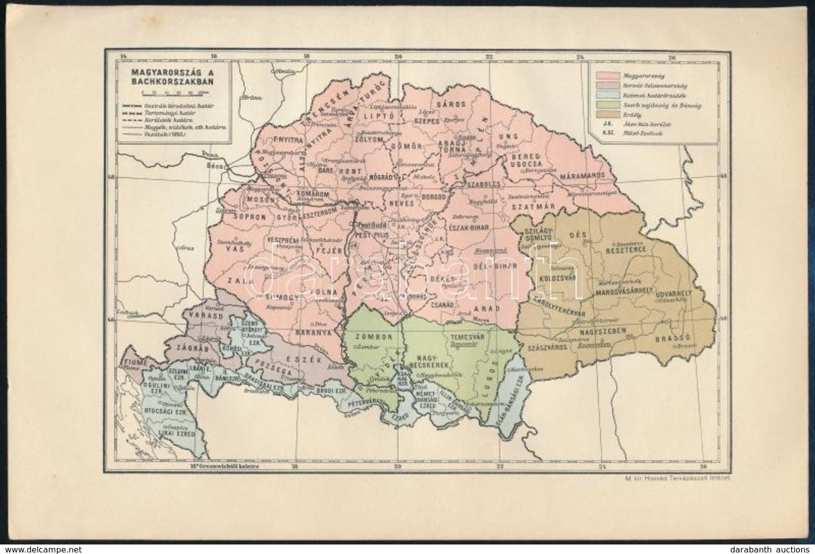 Magyarország A Bach-korszakban, Kiadja: M. Kir. Honvéd Térképészeti Intézet, 15×23 Cm - Autres & Non Classés