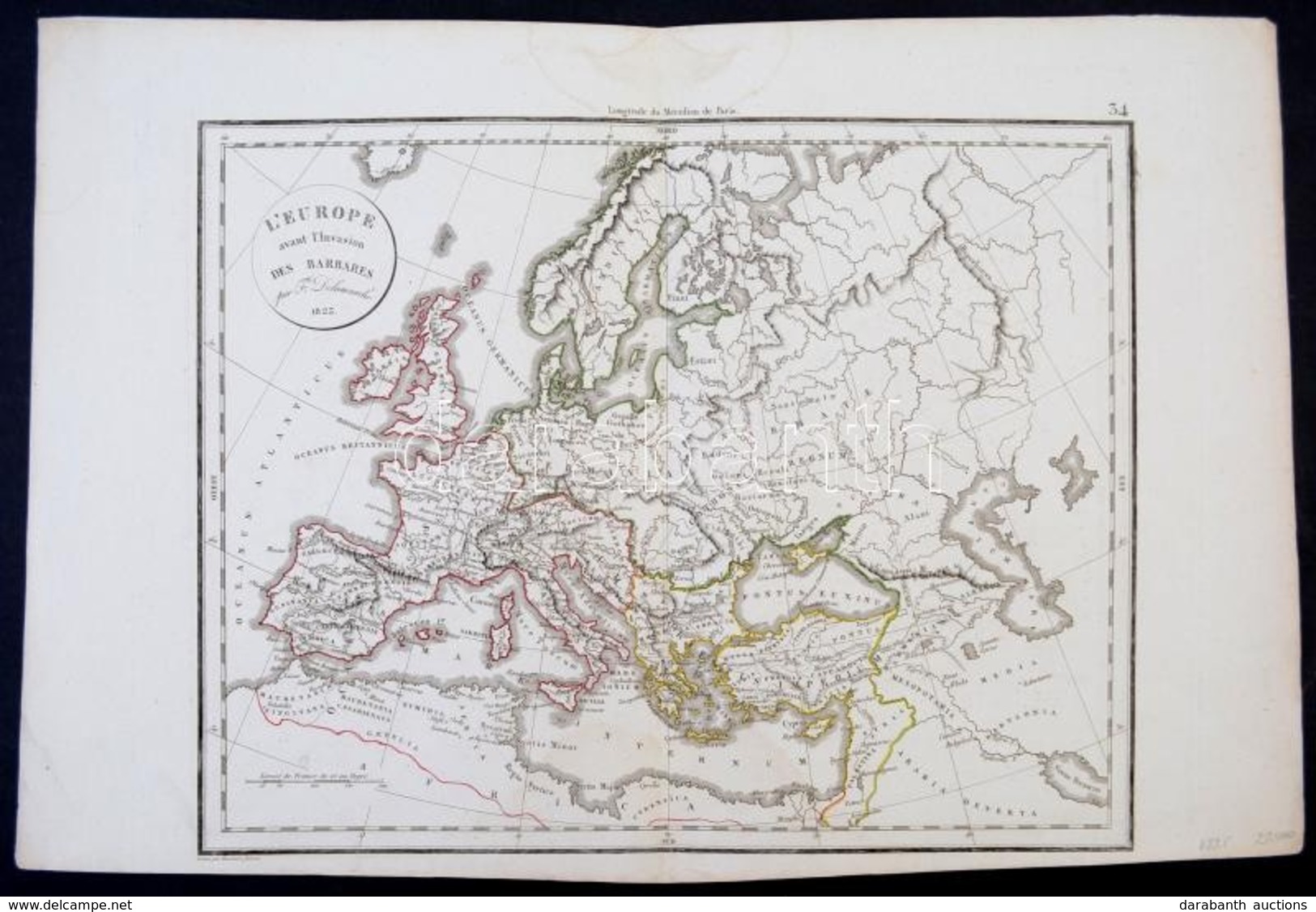 1825 Európa A Barbárok Betörése Előtt. Nagyméretű Határszínezett Rézmetszetű Térkép. / 1825  Map Of  Europe Before The B - Other & Unclassified