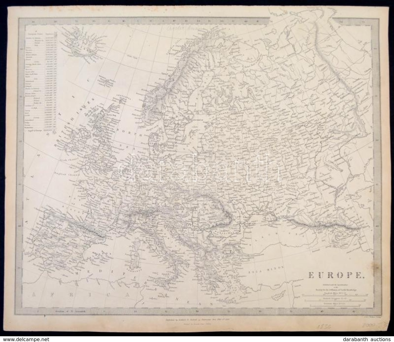 1836 Európa Nagyméretű Rézmetszetű Térképe. / 1836 Map Of Europe Society For Diffusion Of Useful Knowledge . Engraving   - Autres & Non Classés