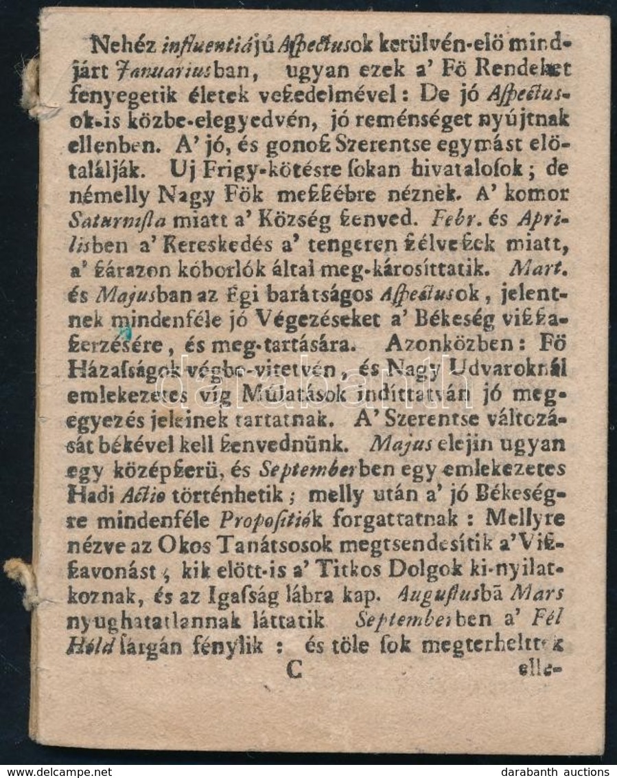 Cca 1800 Kalendárium Töredék, 9,5×7,5 Cm - Non Classés