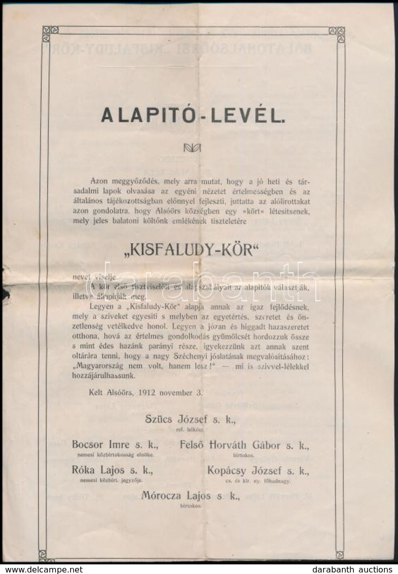 1912 Alsóörs, A Kisfaludy-kör Alapítólevele, Alapszabályai, 4 P. - Zonder Classificatie