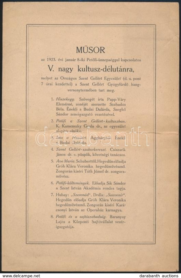 1923 Petőfi ünnepség Kultusz-délután Műsorprogram - Non Classés