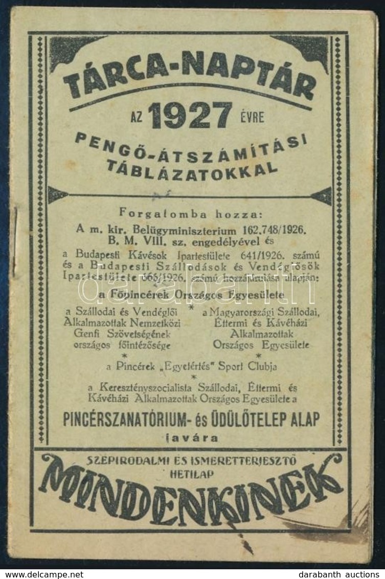 1927 Tárca Naptár Pengő átszámítási Táblázatokkal - Ohne Zuordnung