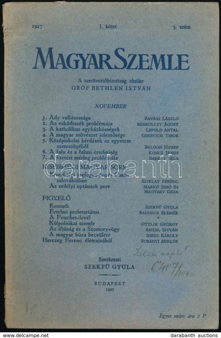 1927 A Magyar Szemle I. Kötet 3. Száma - Ohne Zuordnung