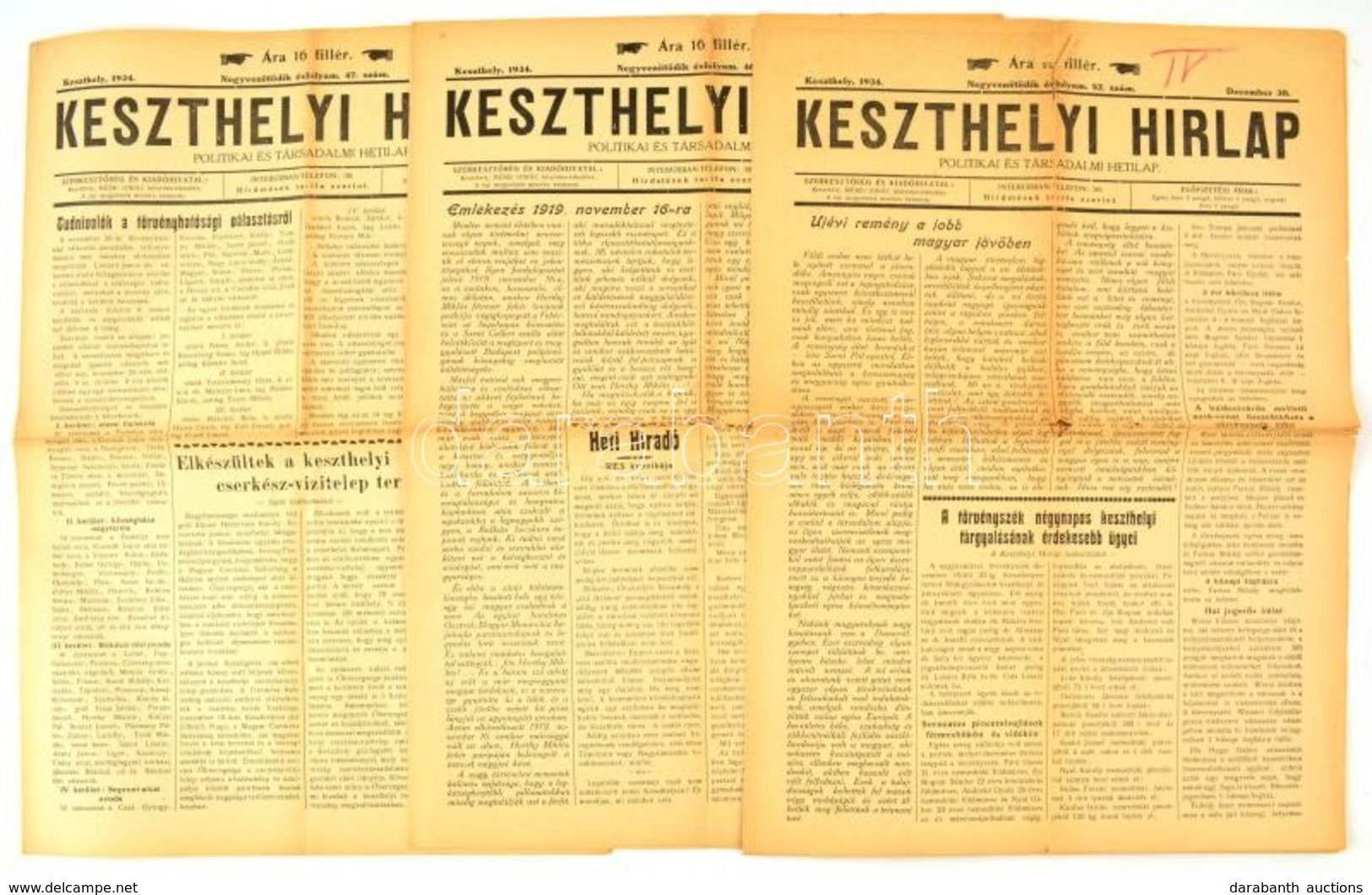 1934 A Keszthelyi Hírlap 3 Db Száma - Ohne Zuordnung