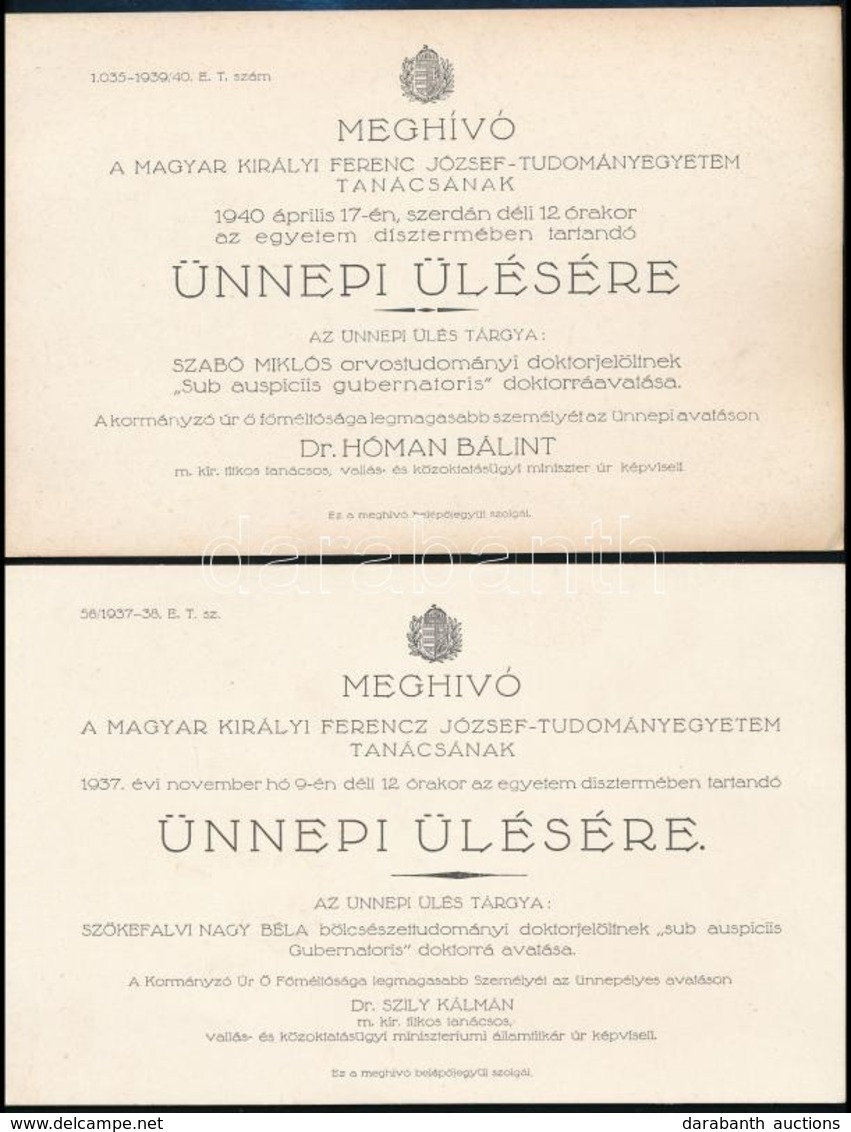 1935-1940 Meghívó A Szegedi Ferenc József Tudományegyetem ünnepi ülésére, 5 Db - Non Classés