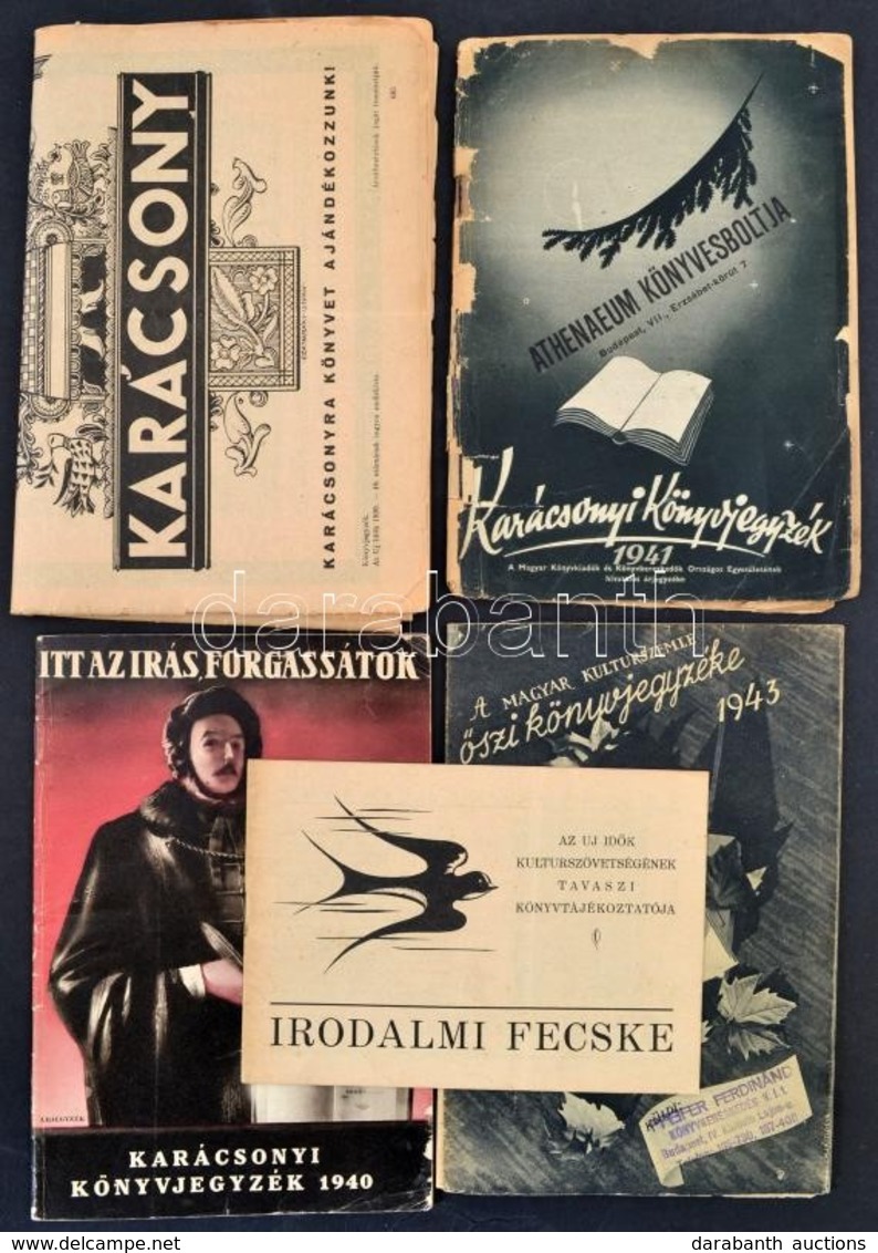 1937-1943 5 Db Régi Könyvárjegyzék, Közte 2 Szakadozott Borítóval. - Non Classés