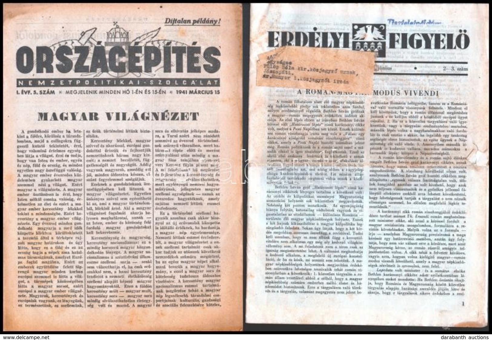 1937-1941Erdélyi Figyelő. 1937. I. évf. 2-3., 5-6. Számok. Szakadásokkal+Országépítés. I. évf. 5. Sz. 1941. Március 15. - Zonder Classificatie