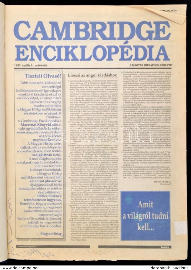 1992 Cambridge Enciklopédia. A Magyar Hírlap Mellékleteként Megjelent Enciklopédia Teljes, Hiánytalanul összegyűjtötten. - Ohne Zuordnung