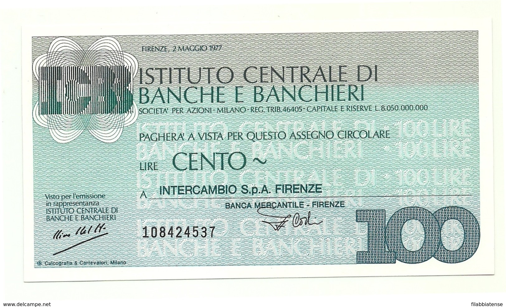 1977 - Italia - Istituto Centrale Di Banche E Banchieri - Intercambio S.p.A. Firenze - [10] Assegni E Miniassegni