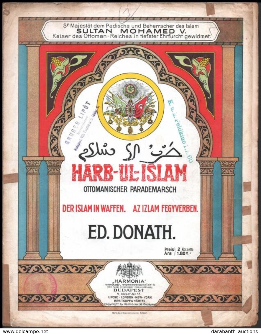 Cca 1910 2 Db Török Zeneműveket Tartalmazó Kottafüzet Dekoratív Címlapokkal: Harb-Ul-Islam. Az Izlám Fegyverben.; A Törö - Sonstige & Ohne Zuordnung