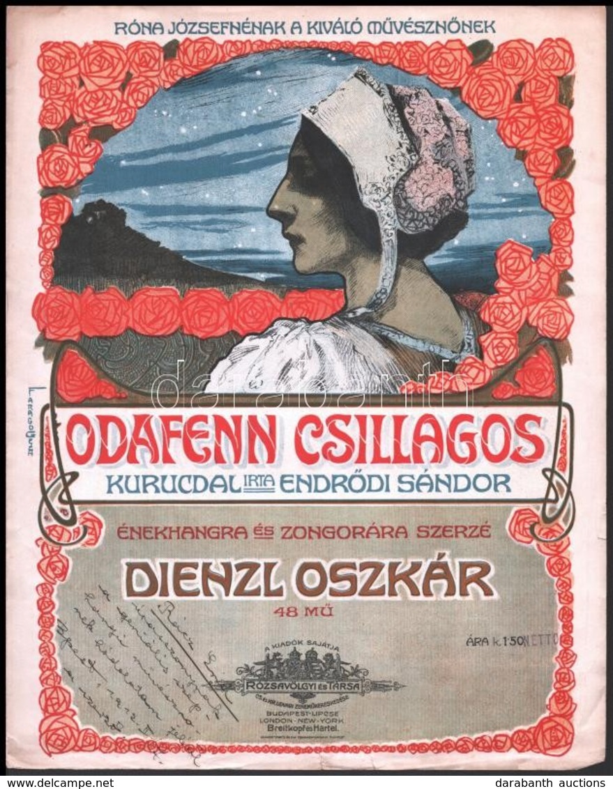 Dienzl Oszkár: Odafenn Csillagos. Dedikált Kottafüzet. Szecessziós, Faragó Géza által Tervezett Litografált Borítóval - Sonstige & Ohne Zuordnung