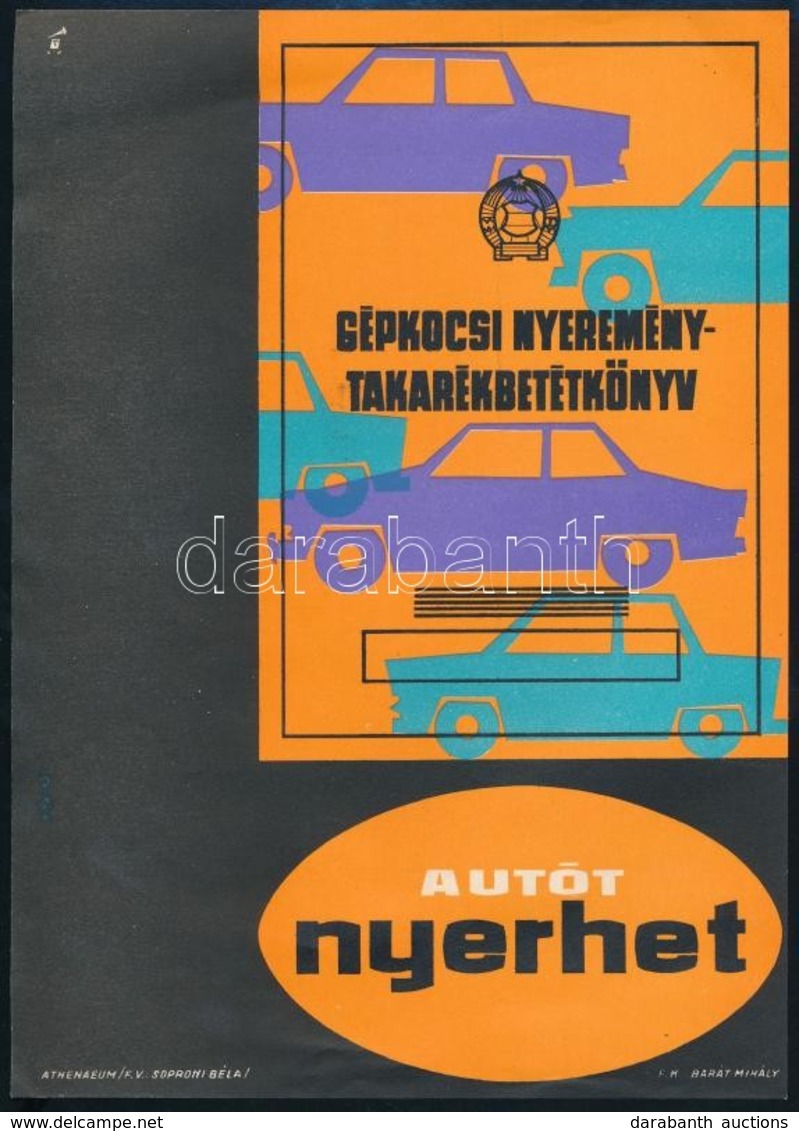 Gépkocsi Nyeremény-takarékbetétkönyv, Kisplakát, 23×17 Cm - Other & Unclassified
