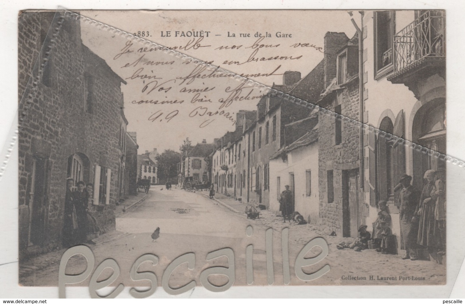 56 MORBIHAN - CP ANIMEE LE FAOUET - LA RUE DE LA GARE - COLLECTION H. LAURENT PORT-LOUIS N°2883 - CIRCULEE EN 190? - Le Faouet