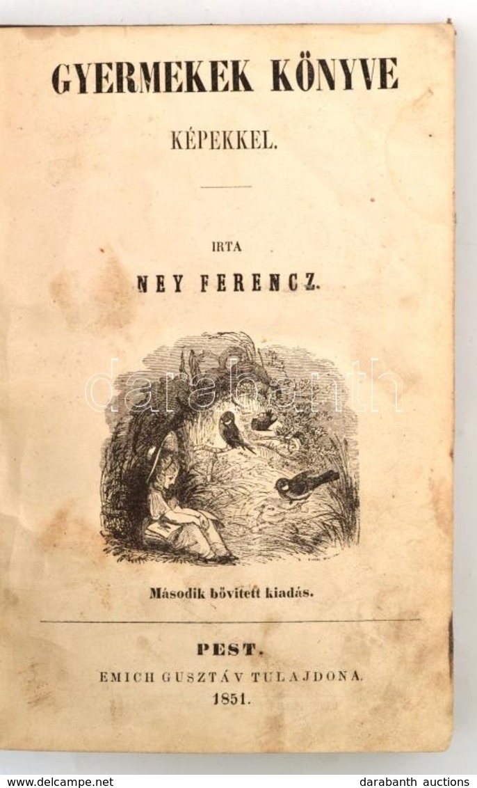 Ney Ferencz: Gyermekek Könyve Képekkel. Írta --. Második, Bővített Kiadás.
Pest, 1851. Emich Gusztáv. 128 P. + 16 Kézzel - Unclassified