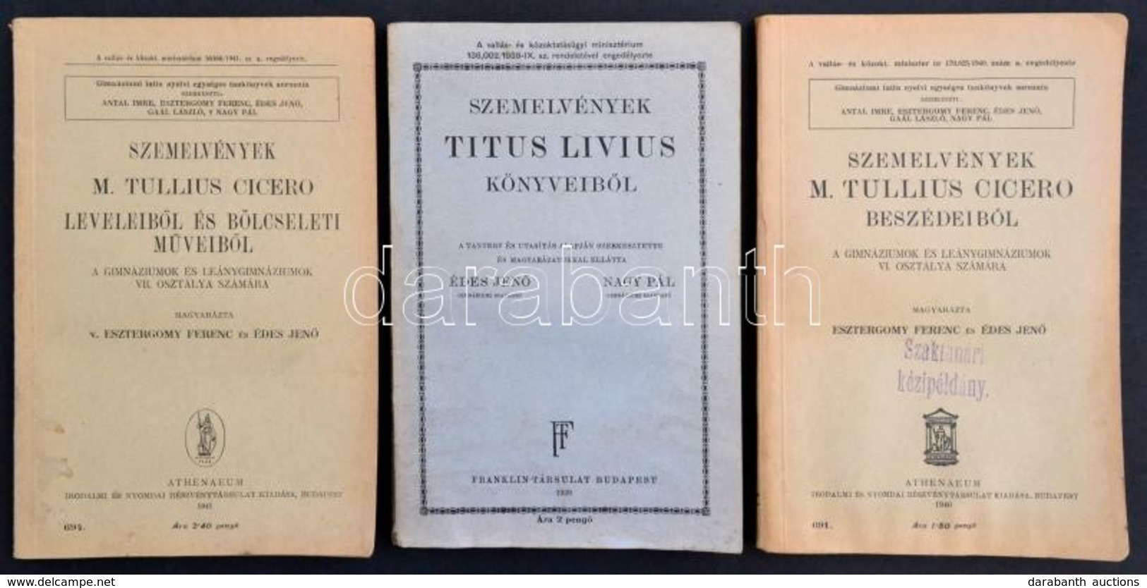 Szemelvények M. Tullius Cicero Leveleiből és Bölcseleti Műveiből A Gimnáziumok és Leánygimnáziumok VII. Osztálya Számára - Non Classés