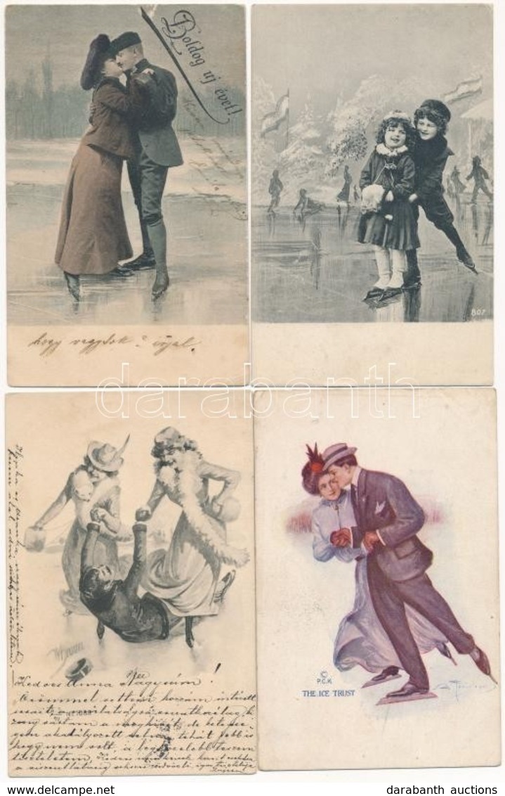 ** * 11 Db RÉGI Motívum Képeslap: Téli Sport, Jégkorcsolya / 11 Pre-1945 Winter Sport Motive Postcards: Ice Skating - Non Classés