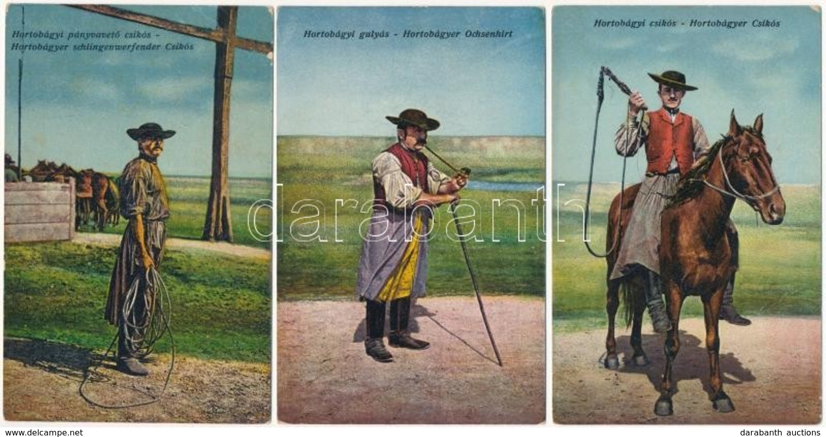 ** 5 Db Régi Magyar Folklór Lap: Hortobágy / 5 Pre-1945 Hungarian Folklore Motive Cards - Non Classés