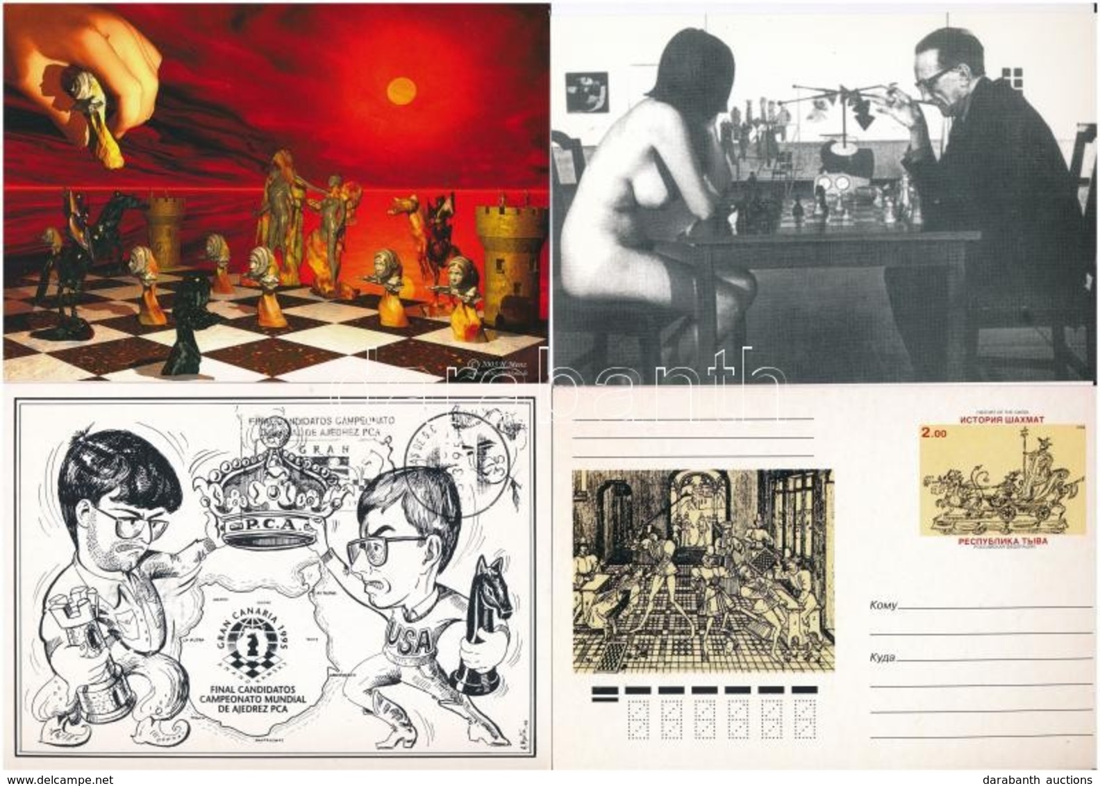 ** 17 Db MODERN Motívum Képeslap: Sakk Festményekkel  / 17 Modern Chess Motive Postcards With Paintings - Non Classés