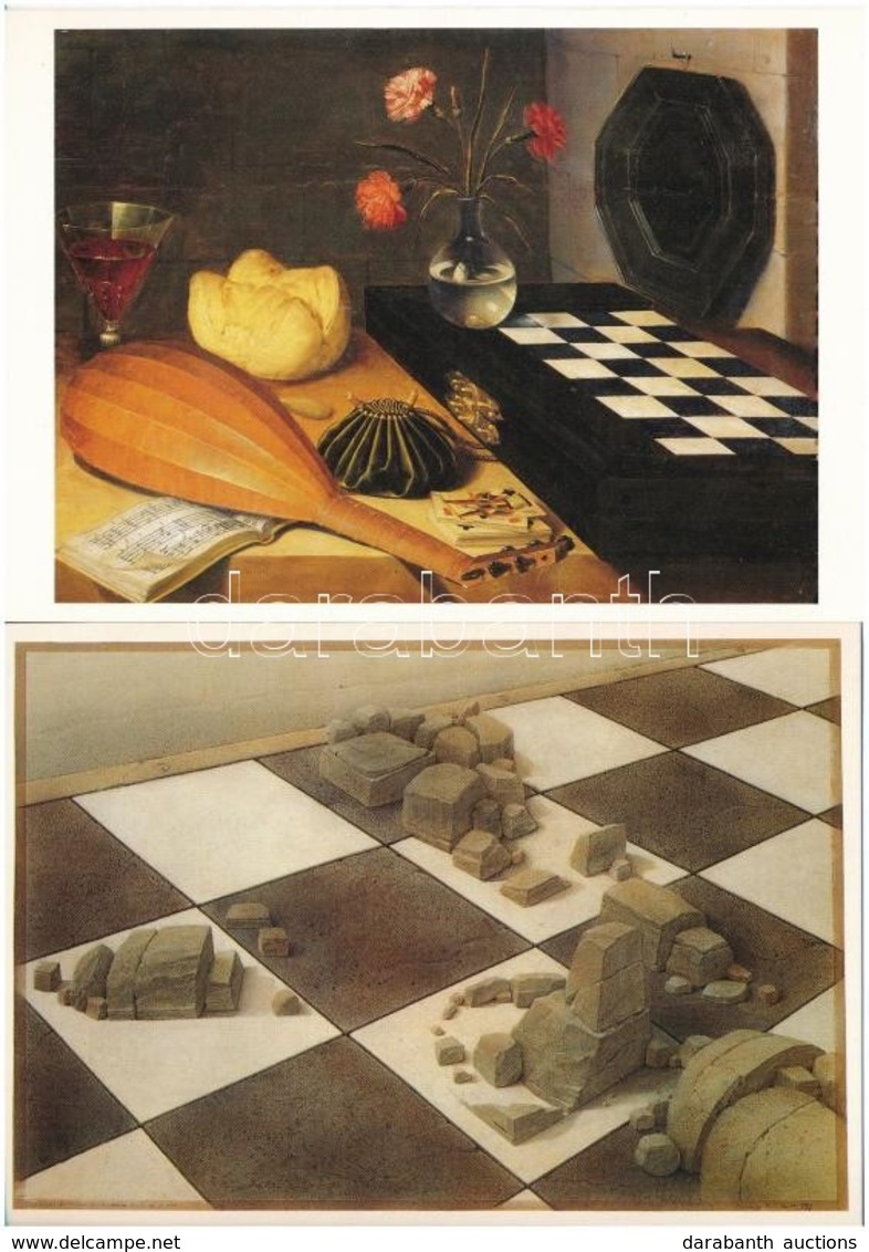 ** 10 Db MODERN Motívum Képeslap: Sakk Festmények / 10 Modern Chess Motive Postcards: Paintings - Unclassified