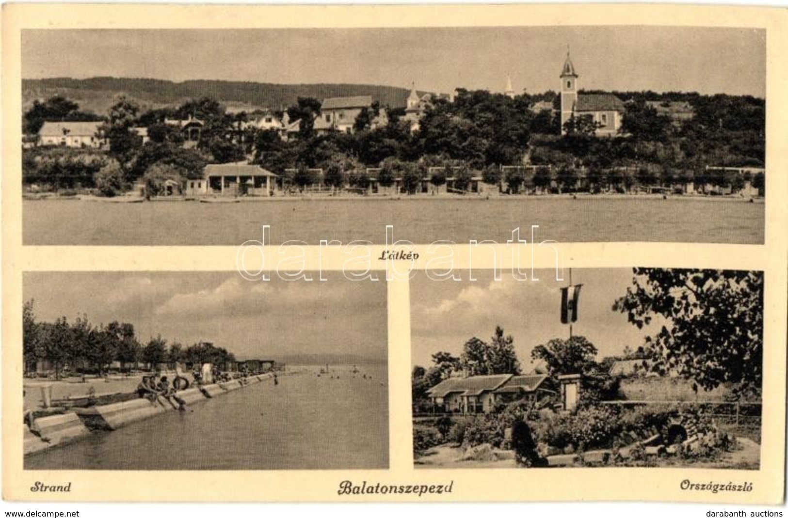 T2 Balatonszepezd, Szepezd; Látkép, Strand, Fürdőzők, Országzászló - Non Classés