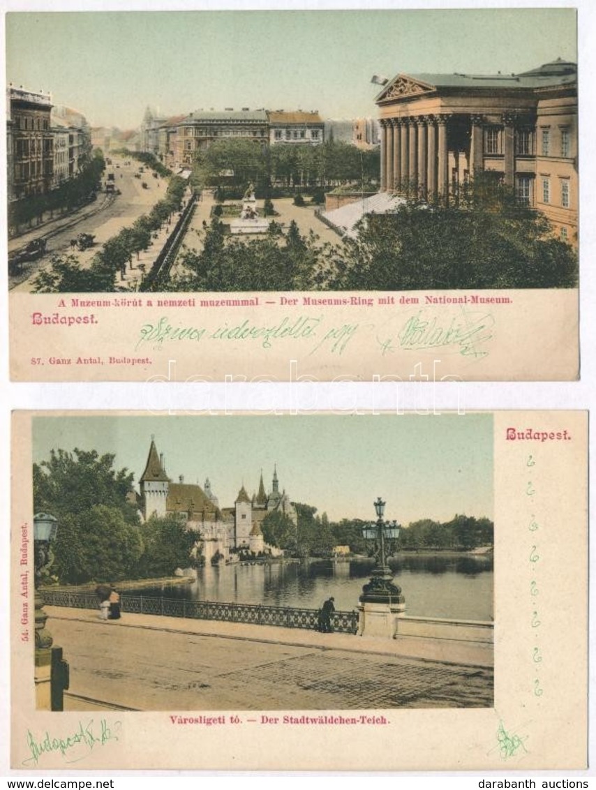 Budapest, Múzeum Körút és Városliget. Ganz Antal Kiadásai - 2 Db Régi Képeslap / 2 Pre-1905 Postcards - Unclassified